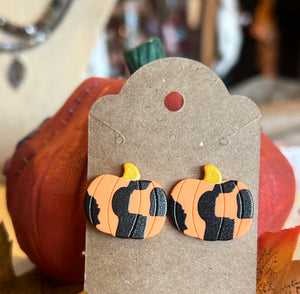 Black and orange pumpkin earrings
