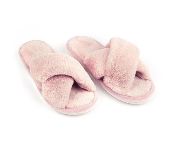 Cozy pink fur slippers